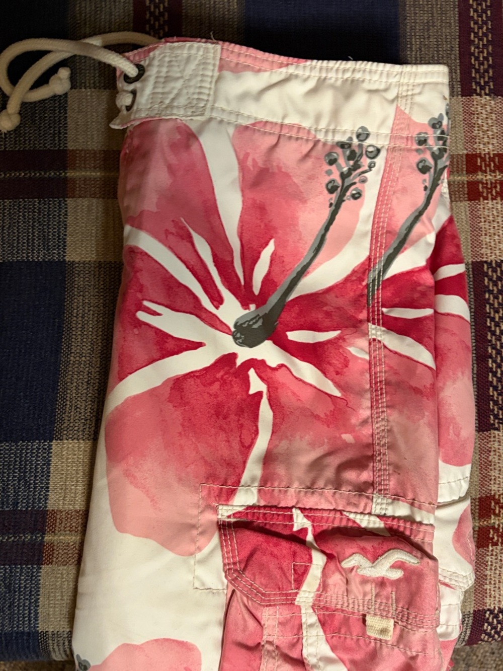Hollister White and Pink Floral Swim Shorts